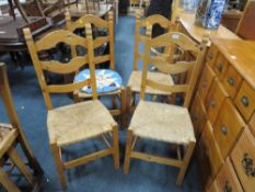 FOUR PIECE WICKER SEAT CHAIRS