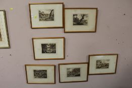 A SET OF SIX HAND COLOURED HUNTING SCENE ENGRAVINGS