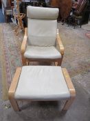 A MODERN IKEA STYLE ARMCHAIR AND STOOL