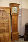 AN OLD PINE 30HR LONGCASE CLOCK BY W.LAWDER V- PENDULUM AND WEIGHT H-206 CM