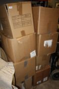 EIGHT BOXES OF ASSORTED WHOLESALE GOODS TO INCLUDE CLOTHING, WIGS, STICKERS ETC
