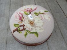 A VICTORIAN MAHOGANY TAPESTRY CIRCULAR STOOL