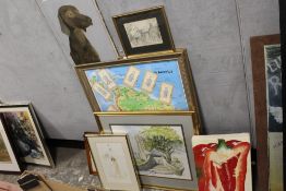 A COLLECTION OF ASSORTED PICTURES AND PRINTS TO INCLUDE OIL ON CANVASSES, WATERCOLOUR PORTRAIT