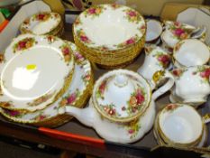 A TRAY OF ROYAL ALBERT OLD COUNTRY ROSES CHINA TO INCLUDE TEAPOT AND TRIOS
