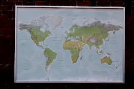 A HUGE SILVER FRAMED ACRYLIC MAP OF THE WORLD 2 METRES BY 140 CM