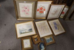 A COLLECTION OF FLORAL STILL LIFE WATERCOLOURS, TOGETHER WITH A WATERCOLOUR OF A LANDSCAPE AND