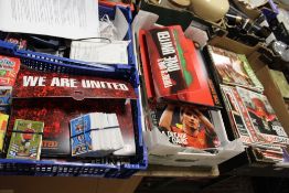 THREE BOXES OF MANCHESTER UNITED FOOTBALL REVIEW MAGAZINES AND FOOTBALL CARDS