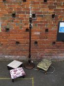 A STANDARD LAMP PLUS THREE STOOLS (4)