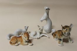 FIVE CERAMIC RUSSIAN ANIMAL FIGURES