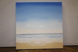 A MODERN OIL ON CANVAS OF A SEASCAPE BY SANDRA FRANCIS (SEE INFORMATION VERSO) 61 X 61 CM