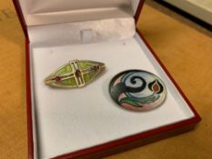 A FRENCH SILVER PLIQUE A JOUR WITH SUFFRAGETTE STYLE COLOURS (GREEN ENAMEL SET WITH AMETHYST AND