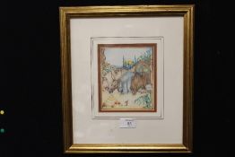 A GILT FRAMED AND GLAZED NOVELTY COLOURED PENCIL DRAWING OF AN AARDVARK, 12.5 X 15 CM