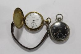 A MILITARY ORIS POCKETWATCH, TOGETHER WITH A GOLD PLATED FULL HUNTER ELGIN POCKET WATCH (2)