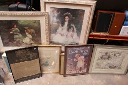 A COLLECTION OF ASSORTED PRINTS, TOGETHER WITH A FRAMED AND GLAZED MAP OF CORNWALL, REPRODUCTION
