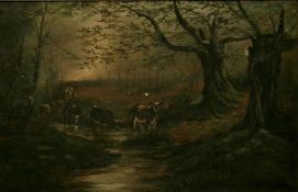EARLY VICTORIAN BRITISH SCHOOL OIL ON CANVAS PASTORAL LANDSCAPE IN ORNATE ORIGINAL FRAME