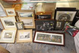 A QUANTITY OF ASSORTED PICTURES AND PRINTS TO INCLUDE CASH'S SILKS. OIL ON CANVAS AND AFRICAN