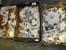 THREE TRAYS OF ROYAL ALBERT OLD COUNTRY ROSES CHINA, TEA AND COFFEE SET INCLUDING POTS, PLATES,