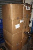 A CAGE OF EIGHT BOXES OF ASSORTED WHOLESALE GOODS TO INCLUDE STRAWS, RIBBONS, BUG SHIELDS BOOKS