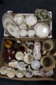 A TRAY OF ASSORTED CERAMICS TO INCLUDE MEIR CHINA, MASONS CHARTREUSE BOWL ETC.