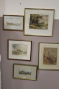 COLLECTION OF ASSORTED GILT FRAMED AND GLAZED WATERCOLOURS TO INCLUDE LANDSCAPES, RIVER SCENE,