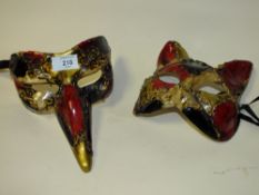 TWO ITALIAN VENETIAN CARNIVAL FACE MASKS