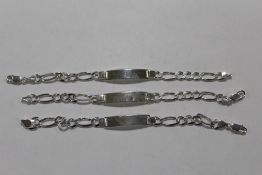 THREE SILVER ID BRACELETS APPROX WEIGHT 29.8G