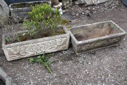 TWO RECTANGULAR PLANTERS - ONE WITH CONTENTS