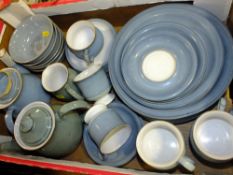 A TRAY OF DENBY STONEWARE TEA AND DINNERWARE