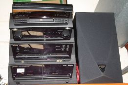 A KENWOOD STACKING STEREO TOGETHER WITH AN AIWA TURNTABLE