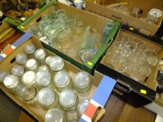 THREE TRAYS OF GLASSWARE TO INCLUDE JELLY MOULDS