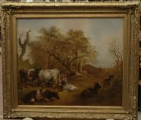 BRITISH SCHOOL 1857 SIGNED OIL ON PANEL PASTORAL LANDSCAPE IN ORNATE ORIGINAL FRAME