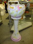 A PORTUGUESE ALCOBACA FLORAL JARDINIERE ON STAND, H 86 CM
