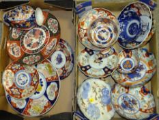 TWO TRAYS OF JAPANESE STYLE AMARI CERAMICS TO INCLUDE CHARGERS AND BOWLS