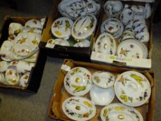 FOUR TRAYS OF ROYAL WORCESTER EVESHAM TEA AND DINNER WARE, TO INCLUDE SEVERAL LIDDED DISHES (