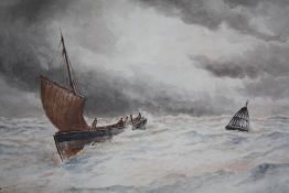 WILLIAM HENRY PEARSON (b.1813). Stormy seascape with sailing vessel and figures 'The Harbour Bar',