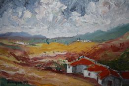 BRIAN RANALOW (XX). Impressionist storm Majorcan landscape with farmhouse 'Majorcan White