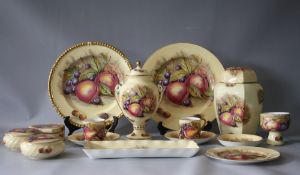 A COLLECTION OF AYNSLEY ORCHARD GOLD FINE BONE CHINA, comprising two cabinet plates, a lidded ginger