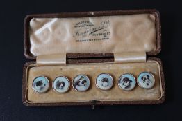 A SET OF SIX VINTAGE BUTTONS FEATURING DIFFERENT BREEDS OF DOG, in original box, W 11.5 cm