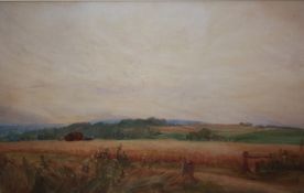 A WIGGINGTON (XX). An English cornfield landscape, signed lower left, watercolour, gilt framed and