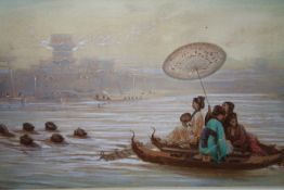 ATTRIBUTED TO PAUL MARIE LENIOR (1843-1881). Oriental ladies in a boat being pulled by seven