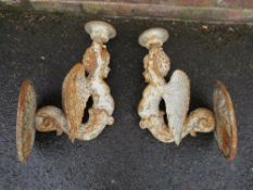 A PAIR OF 20TH CENTURY CHERUBIC WALL SCONCES, approx H 43 cm