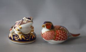 A ROYAL CROWN DERBY IMARI PATTERN PHEASANT PAPERWEIGHT, together with a Royal Crown Derby Imari