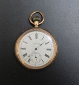 A WALTHAM GOLD PLATED OPEN FACED MANUAL WIND WRIST WATCH, A/F, Dia 4.75 cmCondition Report:currently