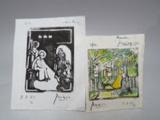 AFTER PABLO RUIZ PICASSO (1881-1973). Two modernist figure studies, interior scene and woodland