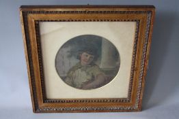 (XIX). Circular study of a flower seller before a building, unsigned, oil on canvas laid on board,