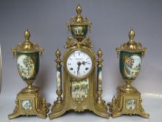 A TWENTIETH CENTURY ITALIAN 'IMPERIAL' THREE PIECE CLOCK GARNITURE, gilt metal ornate casing with