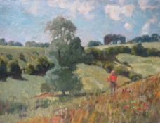 MAURICE FEILD (1905-1988). Impressionist wooded landscape with figure picking flowers, signed