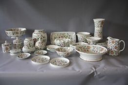 A COLLECTION OF MINTON 'HADDON HALL' PATTERN CERAMICS, comprising a fruit bowl, water jug, two