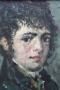 A 19TH CENTURY PORTRAIT MINIATURE STUDY OF A GEORGIAN YOUNG MAN, signed with monogram upper right,