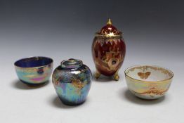 THREE PIECES OF CROWN DEVON FIELDINGS LUSTRE WARE, to include a small lizard bowl with dragonfly and